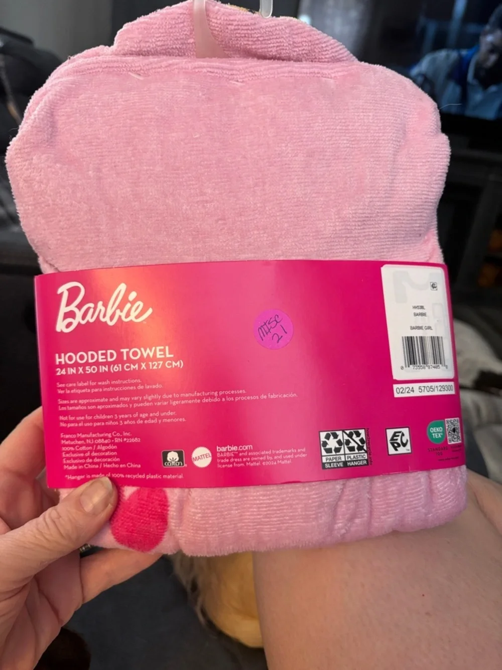 Barbie Hooded Towel with Pink & Yellow Graphic